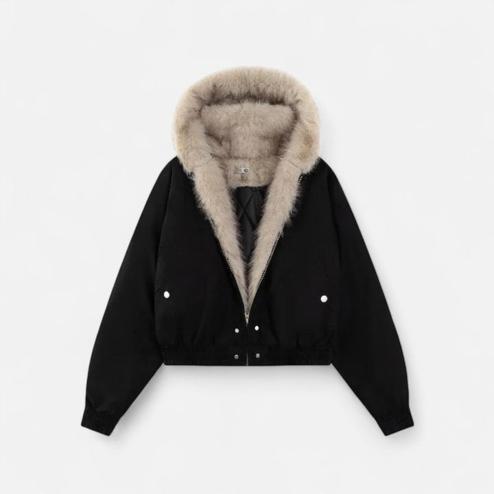 Damen Wintermantel Vintage – Mit Kapuze & Pelzkragen