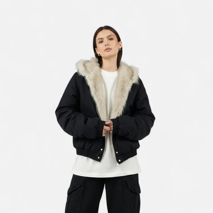 Damen Wintermantel Vintage – Mit Kapuze & Pelzkragen