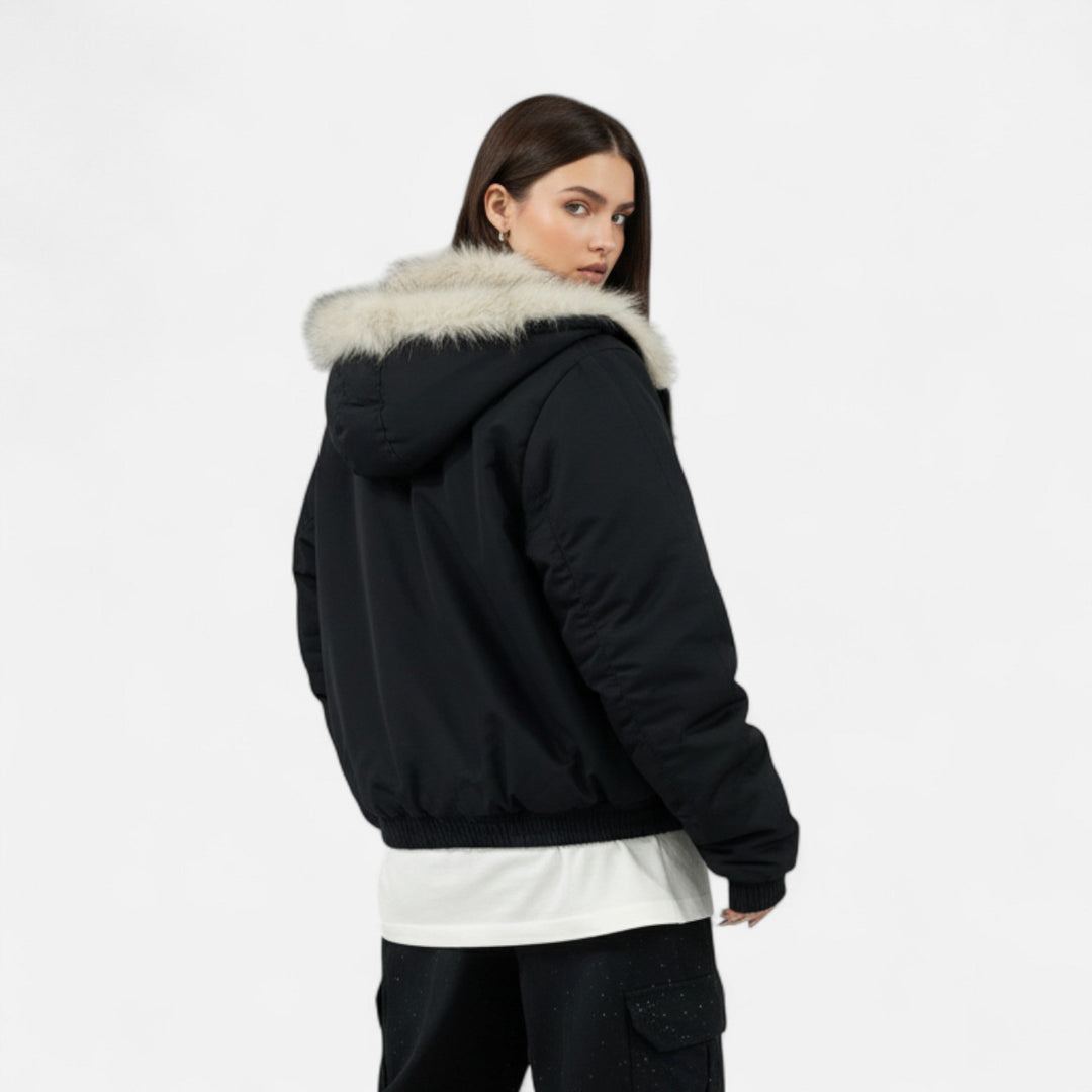 Damen Wintermantel Vintage – Mit Kapuze & Pelzkragen