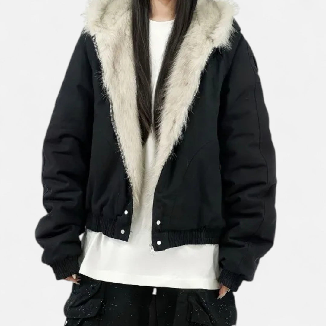 Damen Wintermantel Vintage – Mit Kapuze & Pelzkragen
