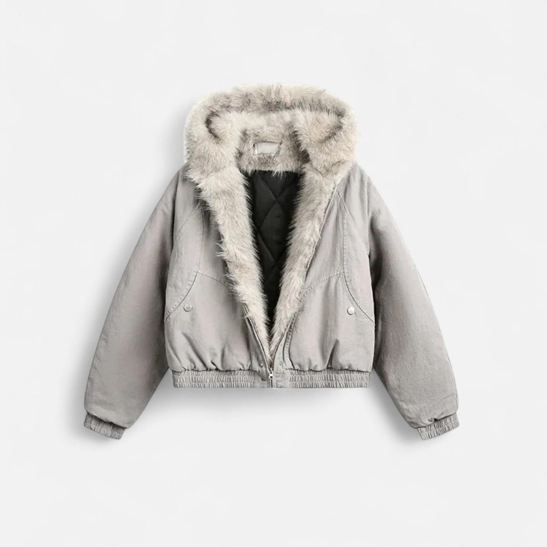 Damen Wintermantel Vintage – Mit Kapuze & Pelzkragen