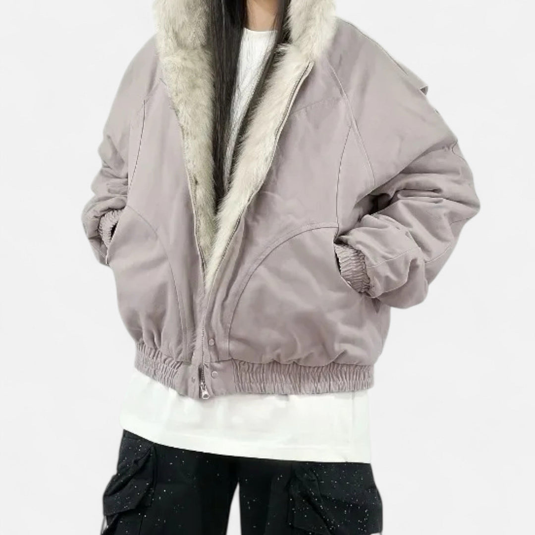 Damen Wintermantel Vintage – Mit Kapuze & Pelzkragen