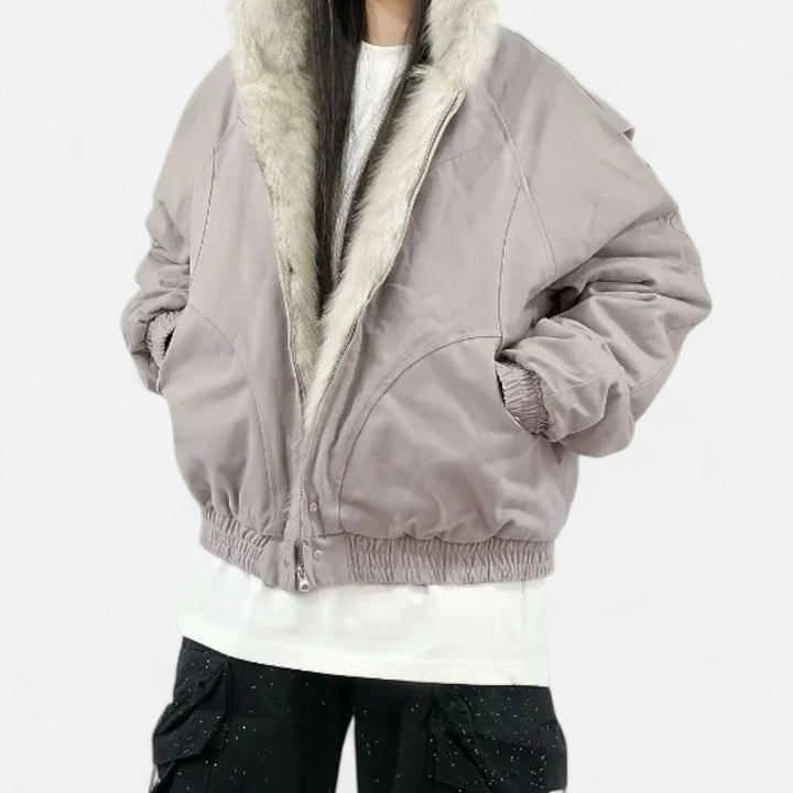 Damen Wintermantel Vintage – Mit Kapuze & Pelzkragen
