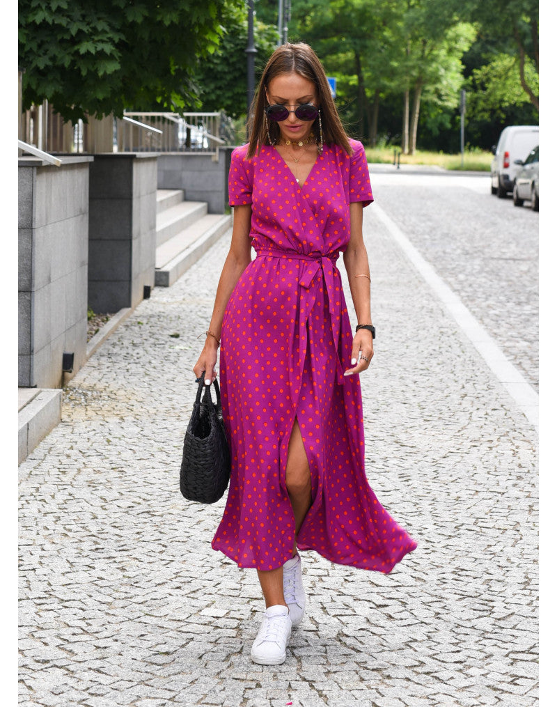 Dôre | Damen-Wickelkleid mit Blumenmuster und V-Ausschnitt | Midi