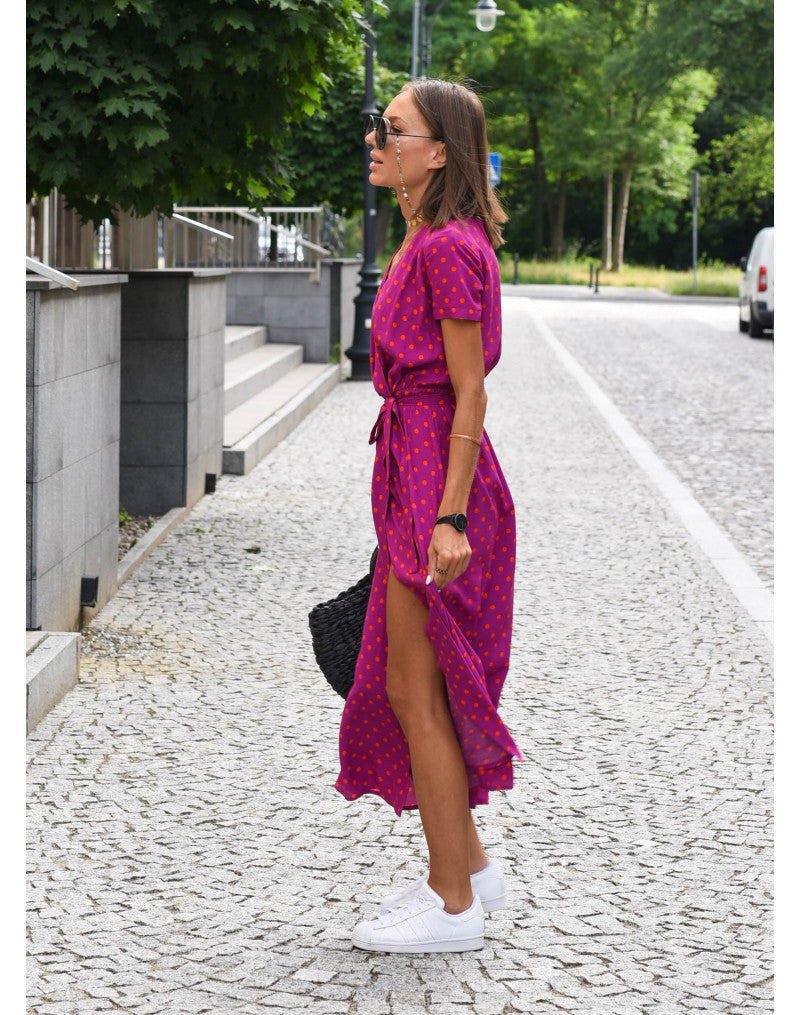 Dôre | Damen-Wickelkleid mit Blumenmuster und V-Ausschnitt | Midi