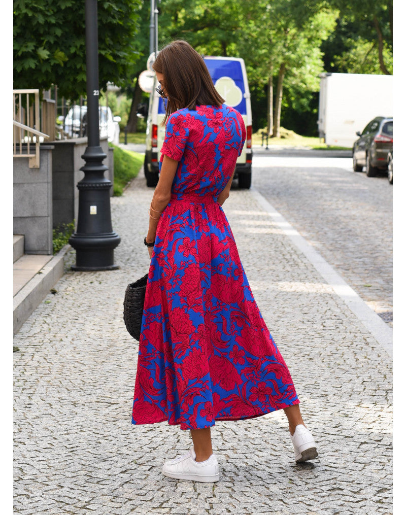 Dôre | Damen-Wickelkleid mit Blumenmuster und V-Ausschnitt | Midi
