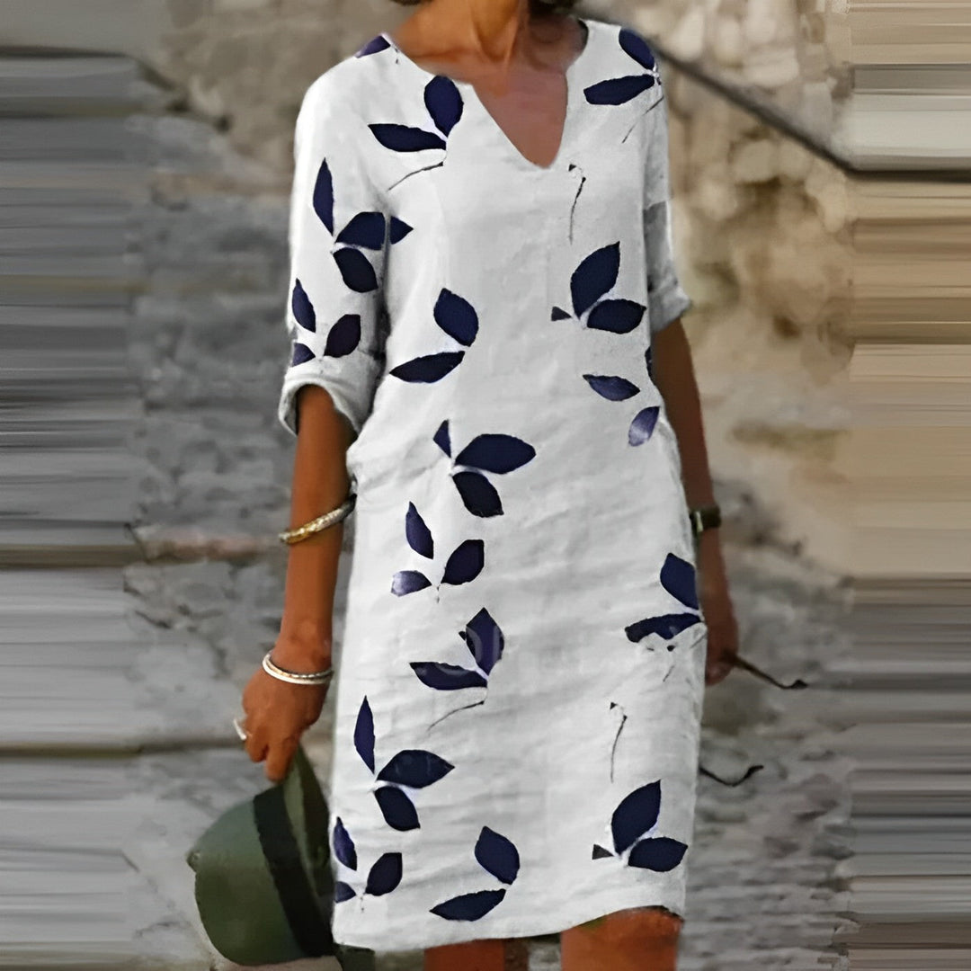 Mechi | Damen Sommerkleid – Vintage-Look, V-Ausschnitt & Kurze Ärmel