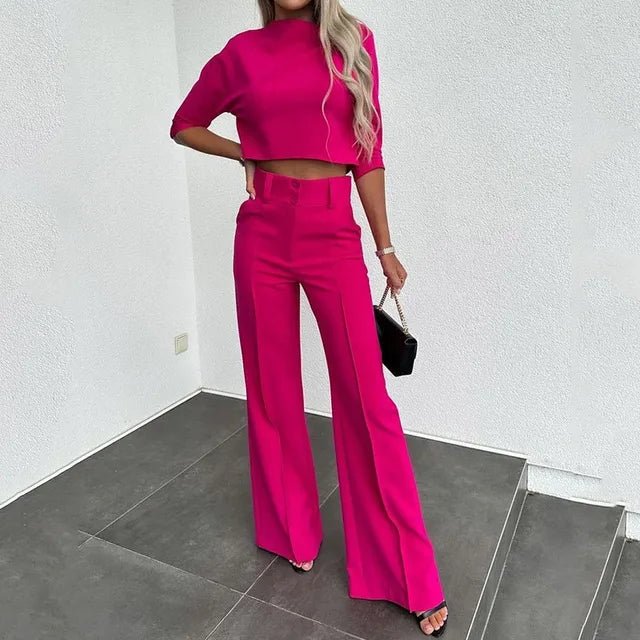 Damen Cropped Oberteil Und Hose Zweiteiler Set, Cropped-Schnitt, Weiten Hosen