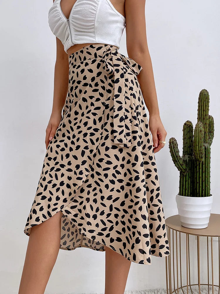 Midi Wickelrock für Damen mit Asymmetrischem Saum und Bedrucktem Design in Verstellbarer Passform für Jeden Anlass