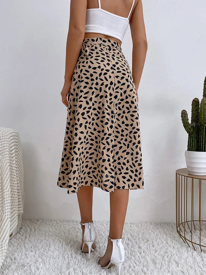 Midi Wickelrock für Damen mit Asymmetrischem Saum und Bedrucktem Design in Verstellbarer Passform für Jeden Anlass