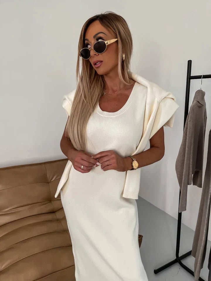 Damen Rollkragenpullover Und Kleid Zweiteiler Set Zwei Teile Kuschelige Wärme