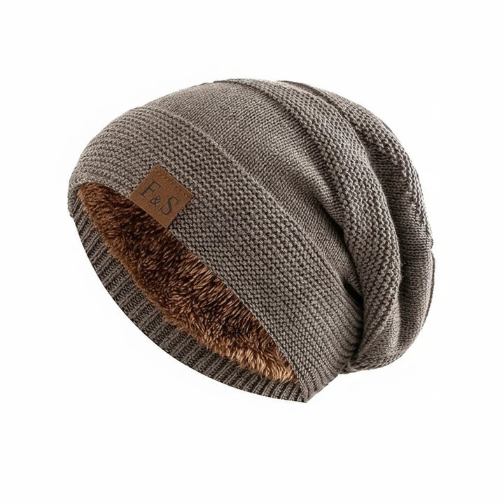 Unisex Wintermützen Slouchy-Stil Fellfutter Beanies Damen Herren Label-Dekor
