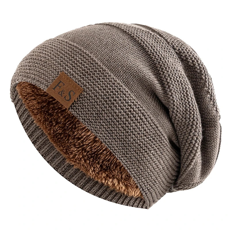 Unisex Wintermützen Slouchy-Stil Fellfutter Beanies Damen Herren Label-Dekor