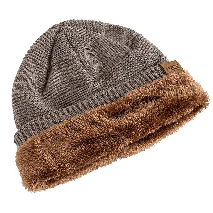 Unisex Wintermützen Slouchy-Stil Fellfutter Beanies Damen Herren Label-Dekor