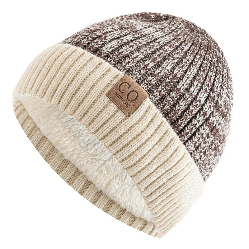 Unisex Warme Beanie-Mütze mit Fellfutter in Zwei Farben
