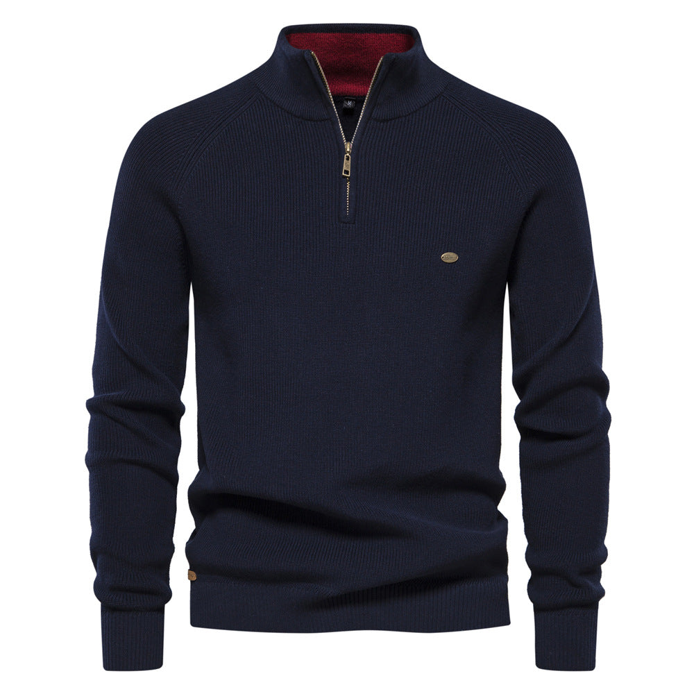 Herrenpullover mit Troyer-Kragen – Weiche Oberfläche & Halber Reißverschluss