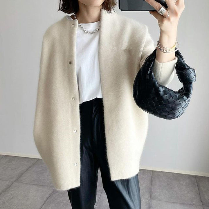 Raffinierte Strickjacke mit Stil Uni Rundhals Langarm