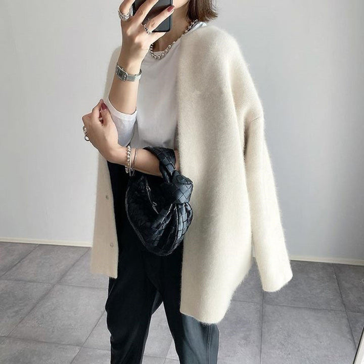 Raffinierte Strickjacke mit Stil Uni Rundhals Langarm