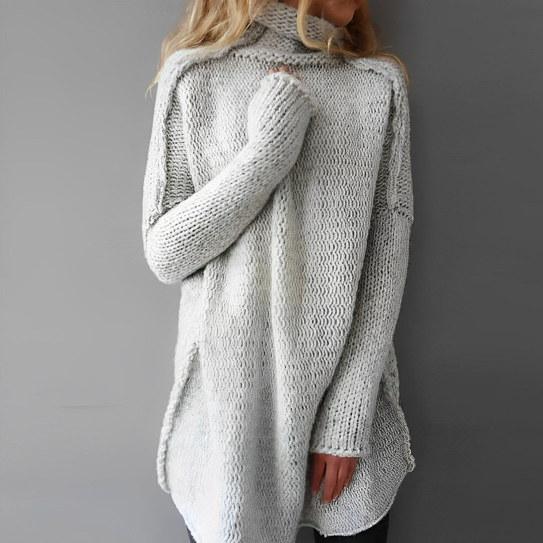 Damen Oversized-Rollkragenpullover Kuscheliger Grobstrickpullover Schwarz Grau