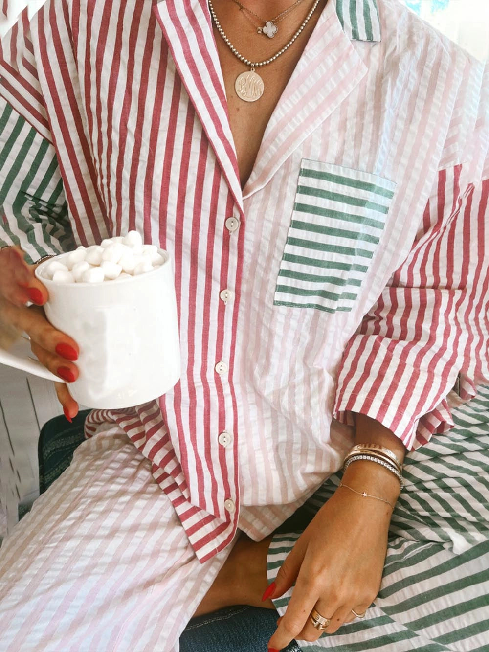 amen Pyjama-Set Patchwork-Streifen – Hemd & Hose Gestreift