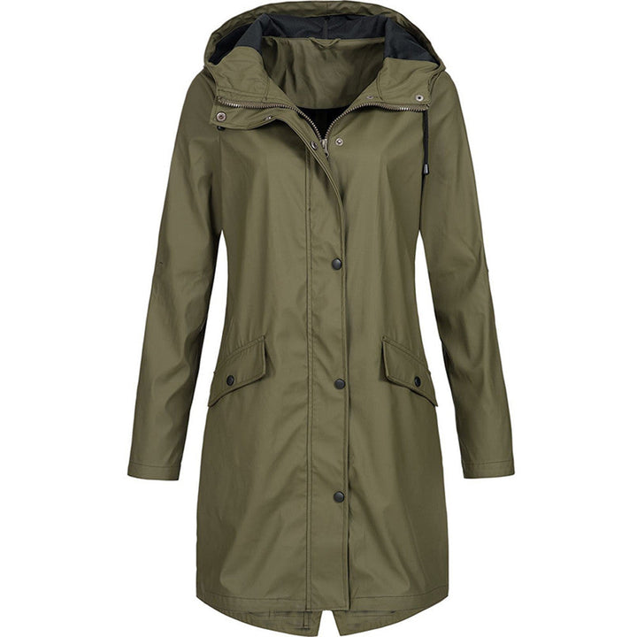 Damen Regenjacke Mit Kapuze Und Taschen Lang Praktische Details