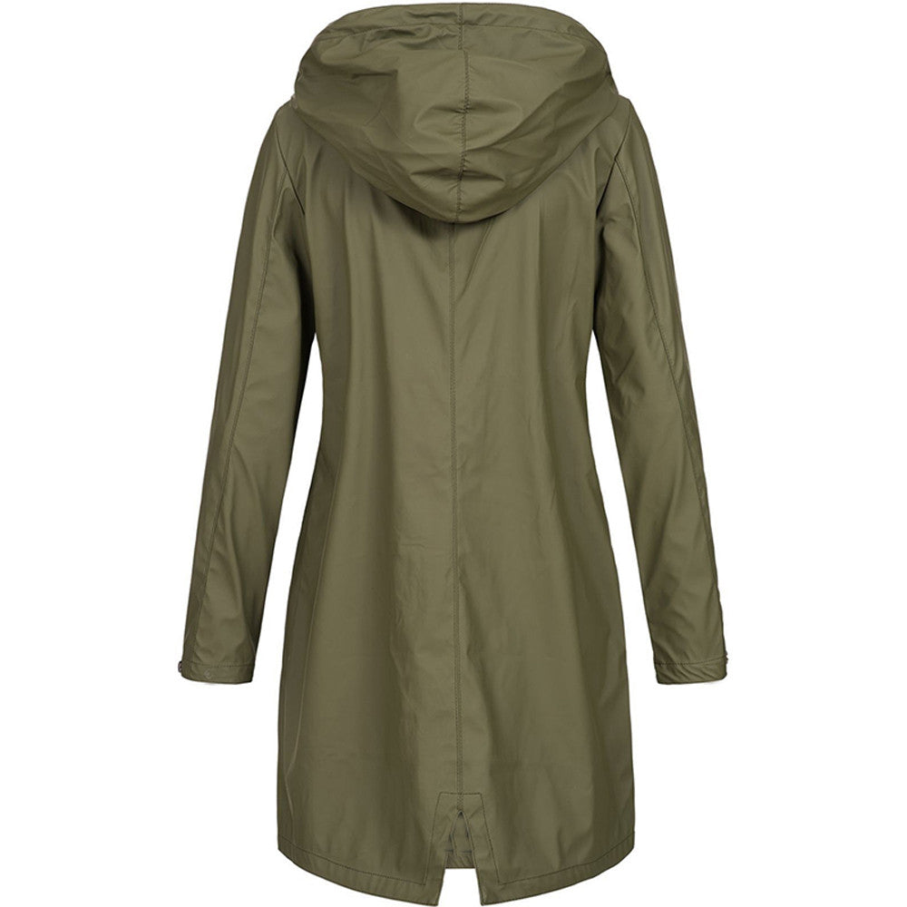 Damen Regenjacke Mit Kapuze Und Taschen Lang Praktische Details