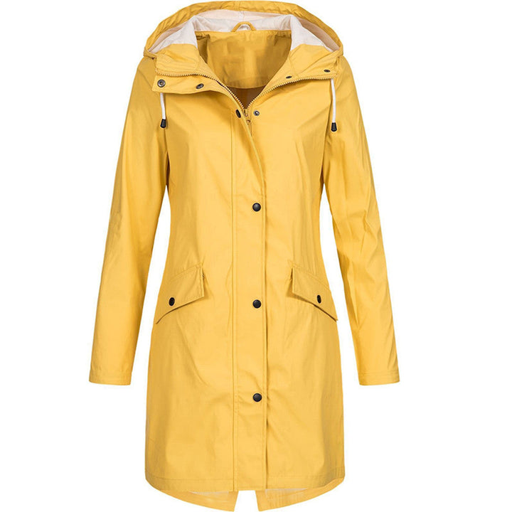 Damen Regenjacke Mit Kapuze Und Taschen Lang Praktische Details