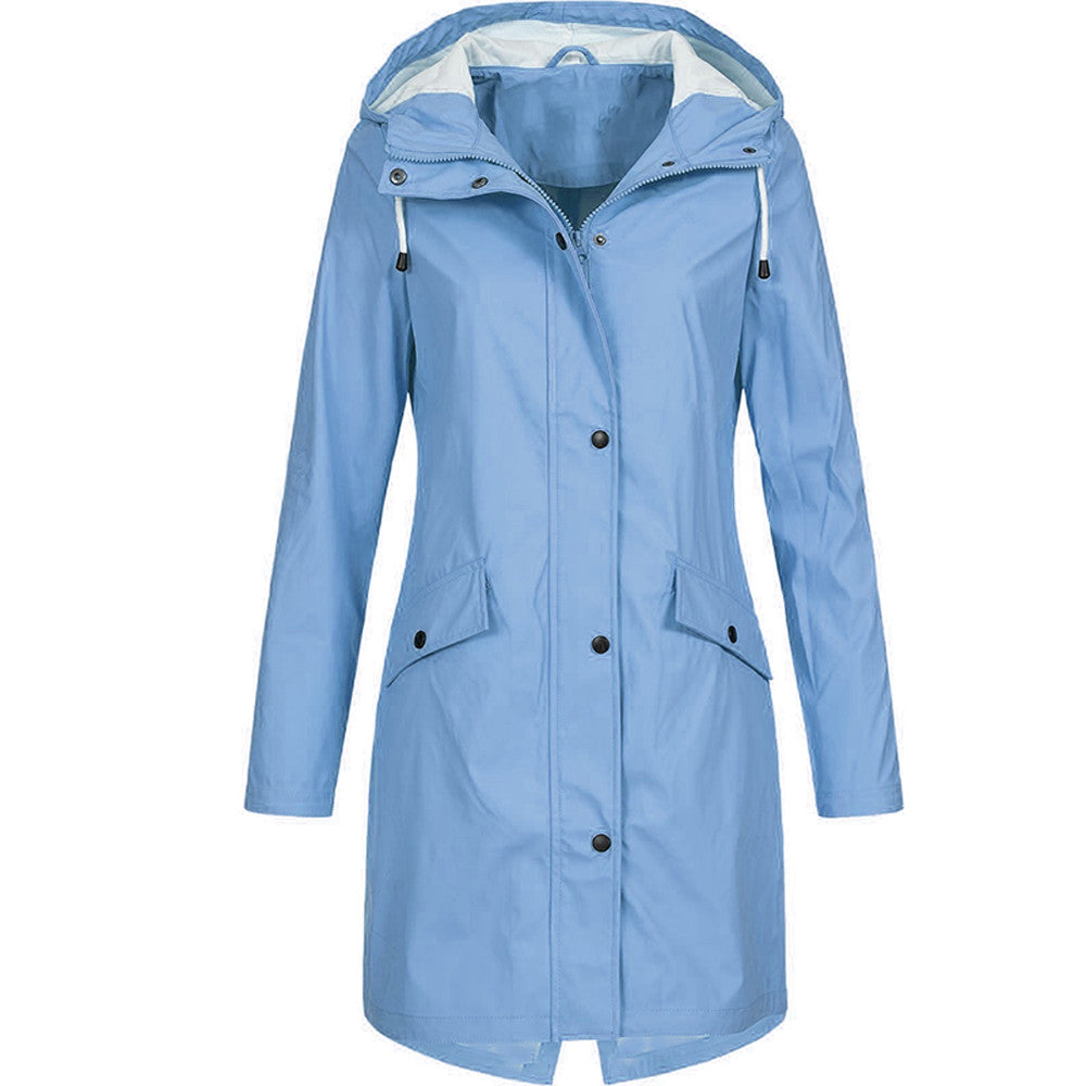 Damen Regenjacke Mit Kapuze Und Taschen Lang Praktische Details