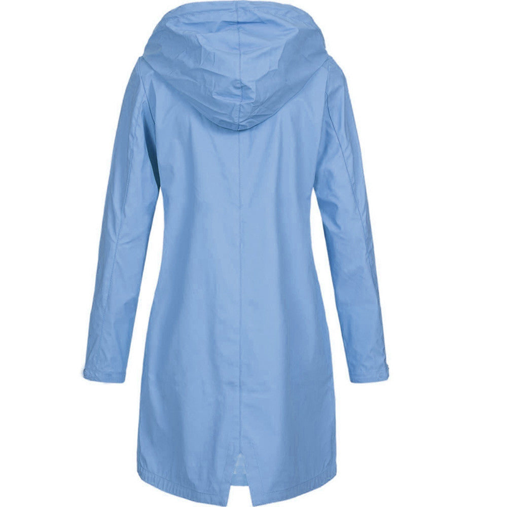 Damen Regenjacke Mit Kapuze Und Taschen Lang Praktische Details