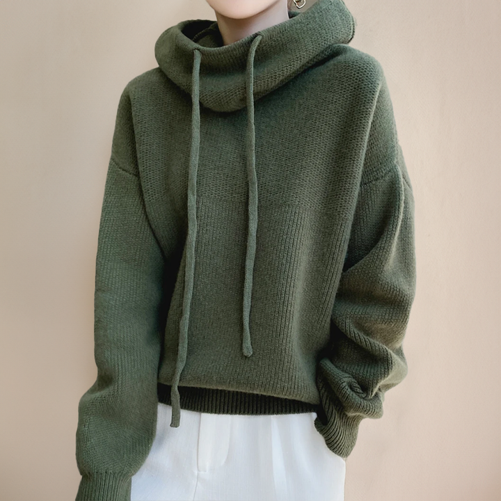 Damen Rollkragen-Hoodie Mit Hohem Ausschnitt Entspannte Form