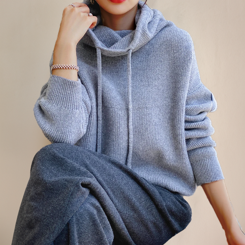 Damen Rollkragen-Hoodie Mit Hohem Ausschnitt Entspannte Form