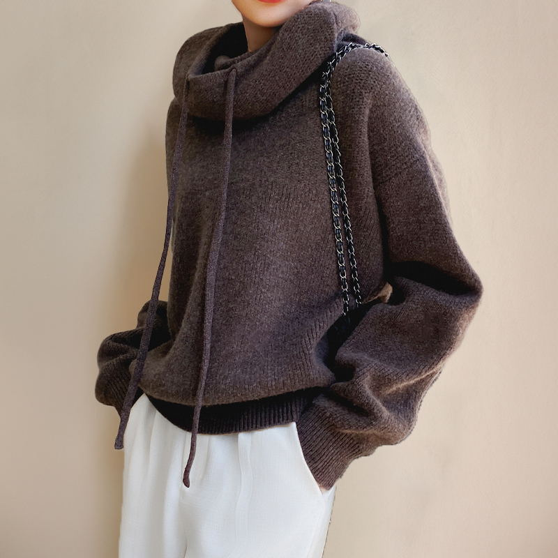 Damen Rollkragen-Hoodie Mit Hohem Ausschnitt Entspannte Form