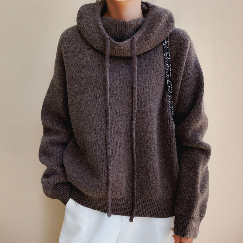 Damen Rollkragen-Hoodie Mit Hohem Ausschnitt Entspannte Form