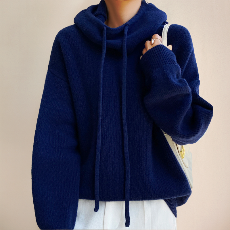 Damen Rollkragen-Hoodie Mit Hohem Ausschnitt Entspannte Form