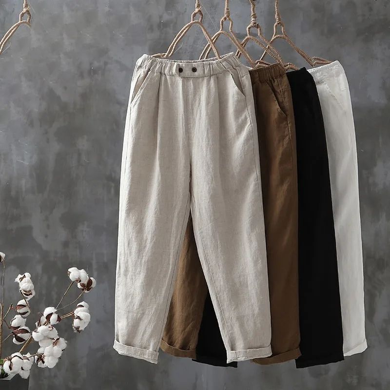 Klassische Leinenhose Mit Elastischem Bund Bequem Vielseitig