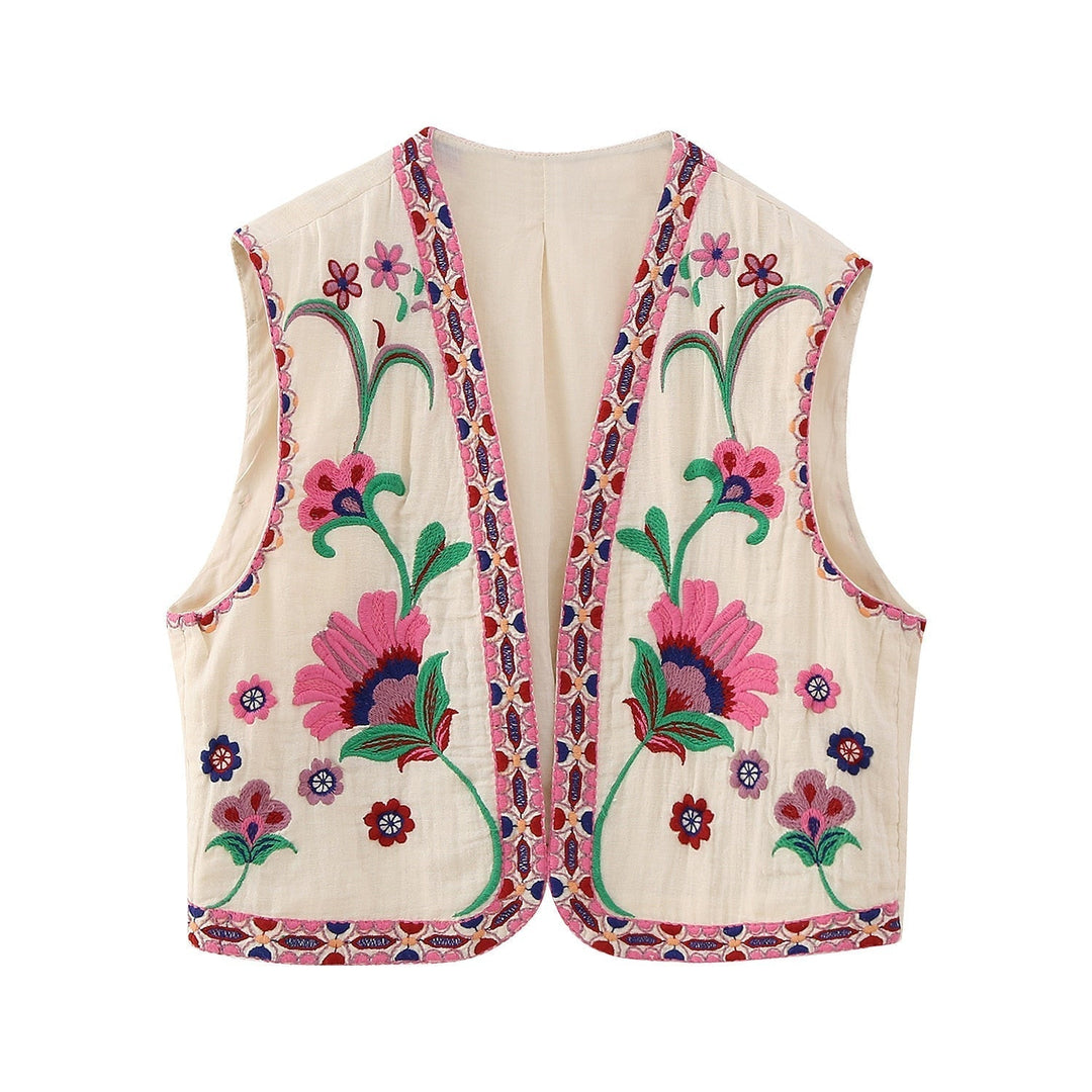Damen Vintage Weste – Blumenbestickte Weste mit Eleganz und Stil