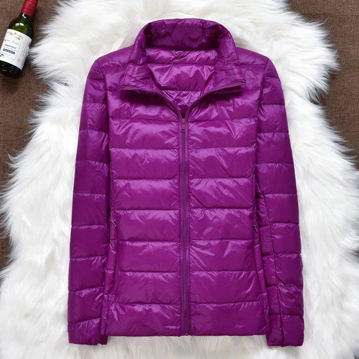 Damen Daunenjacke Federleichte Mit Kapuze Taupe Faltbares