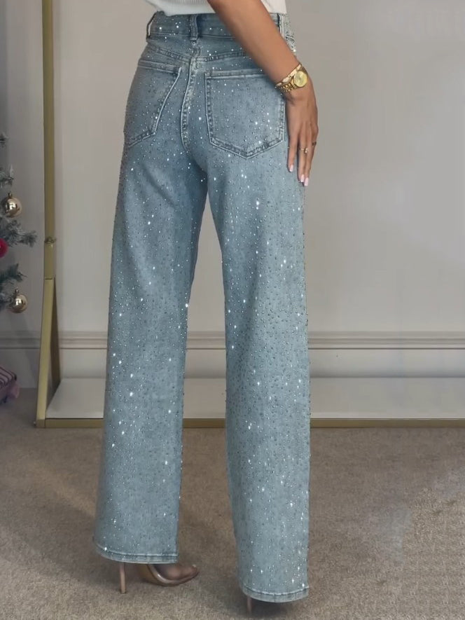 Damen High-Waist Jeans – Funkelnde Details & Bequeme Passform