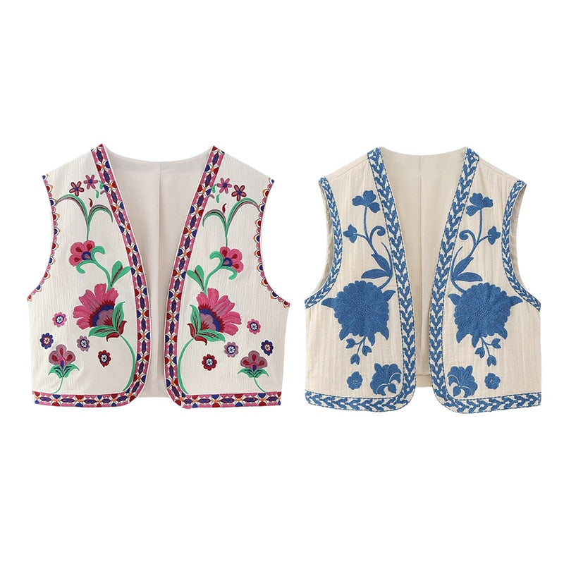 Damen Vintage Weste – Blumenbestickte Weste mit Eleganz und Stil