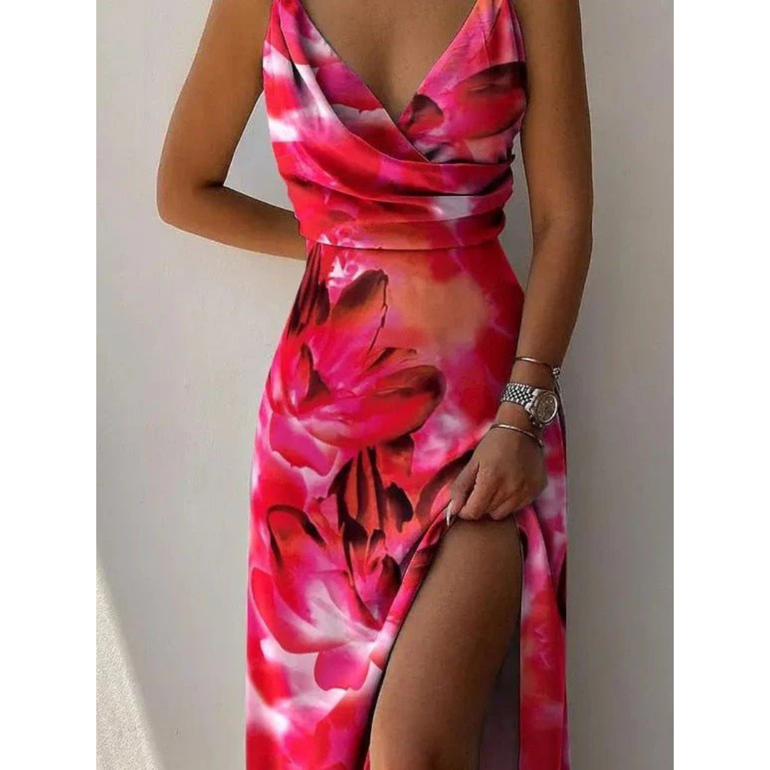 Damen Maxi-Sommerkleid – Wickeldesign & Spaghettiträger