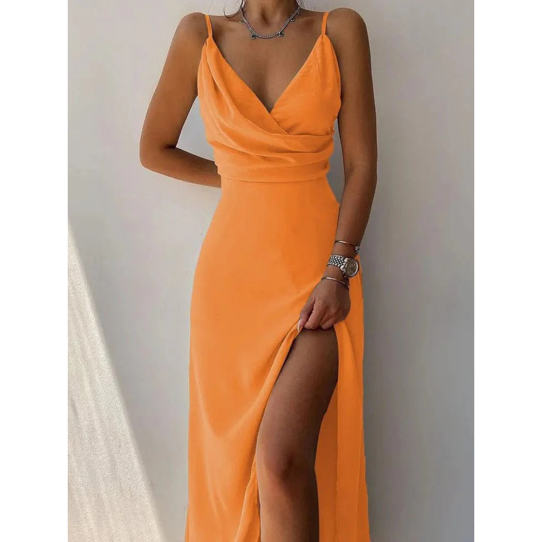 Damen Maxi-Sommerkleid – Wickeldesign & Spaghettiträger
