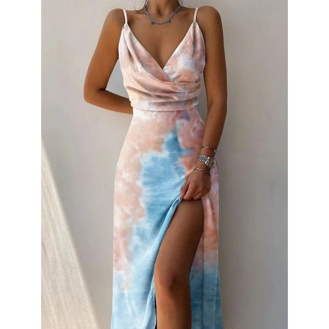 Damen Maxi-Sommerkleid – Wickeldesign & Spaghettiträger