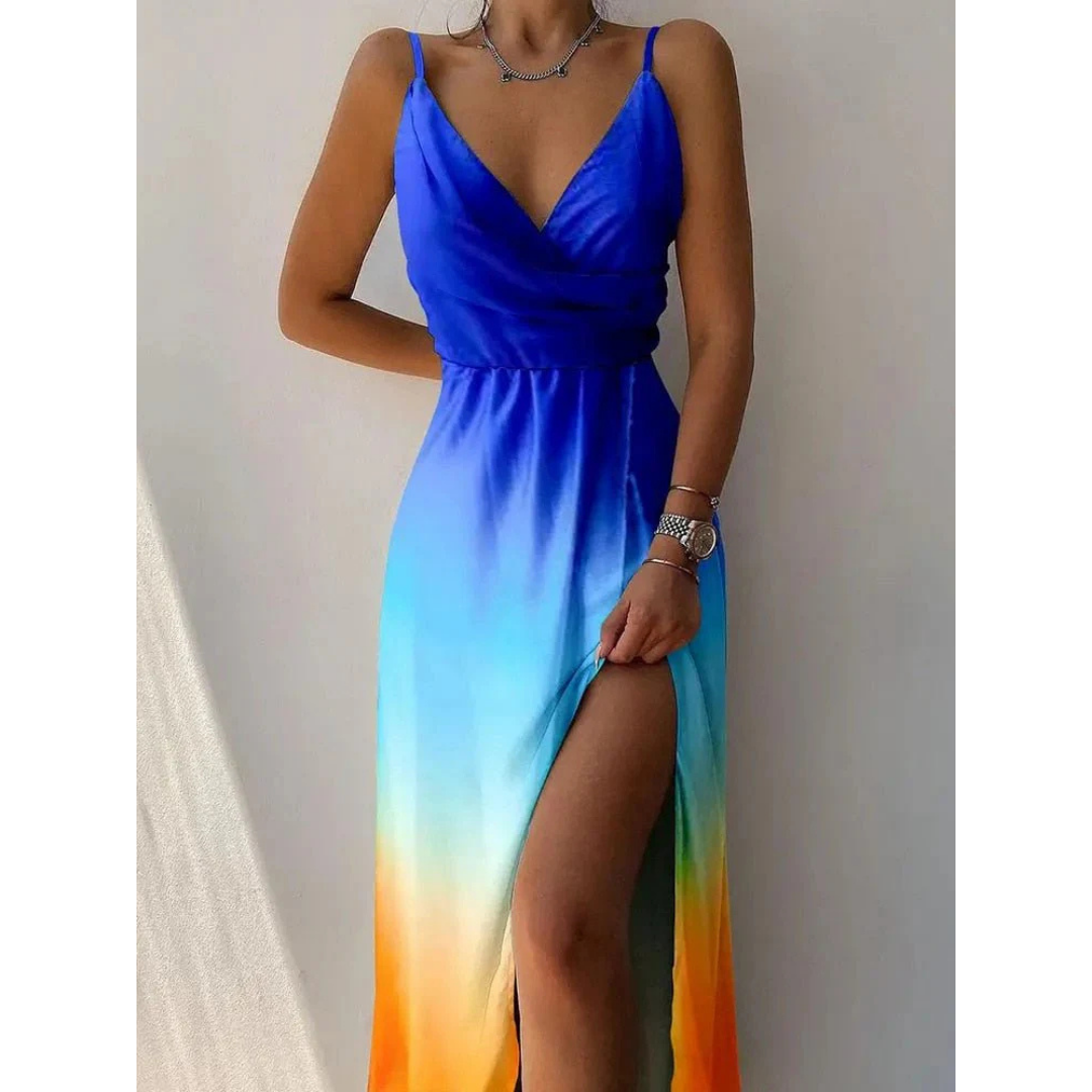 Damen Maxi-Sommerkleid – Wickeldesign & Spaghettiträger