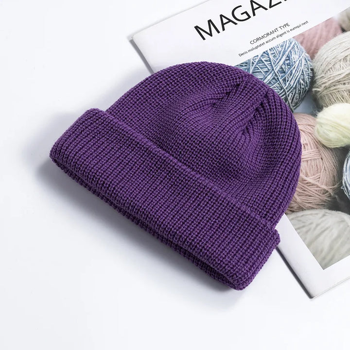 Damen und Herren Strickmütze Wollmütze modisch schlicht warm einfarbig