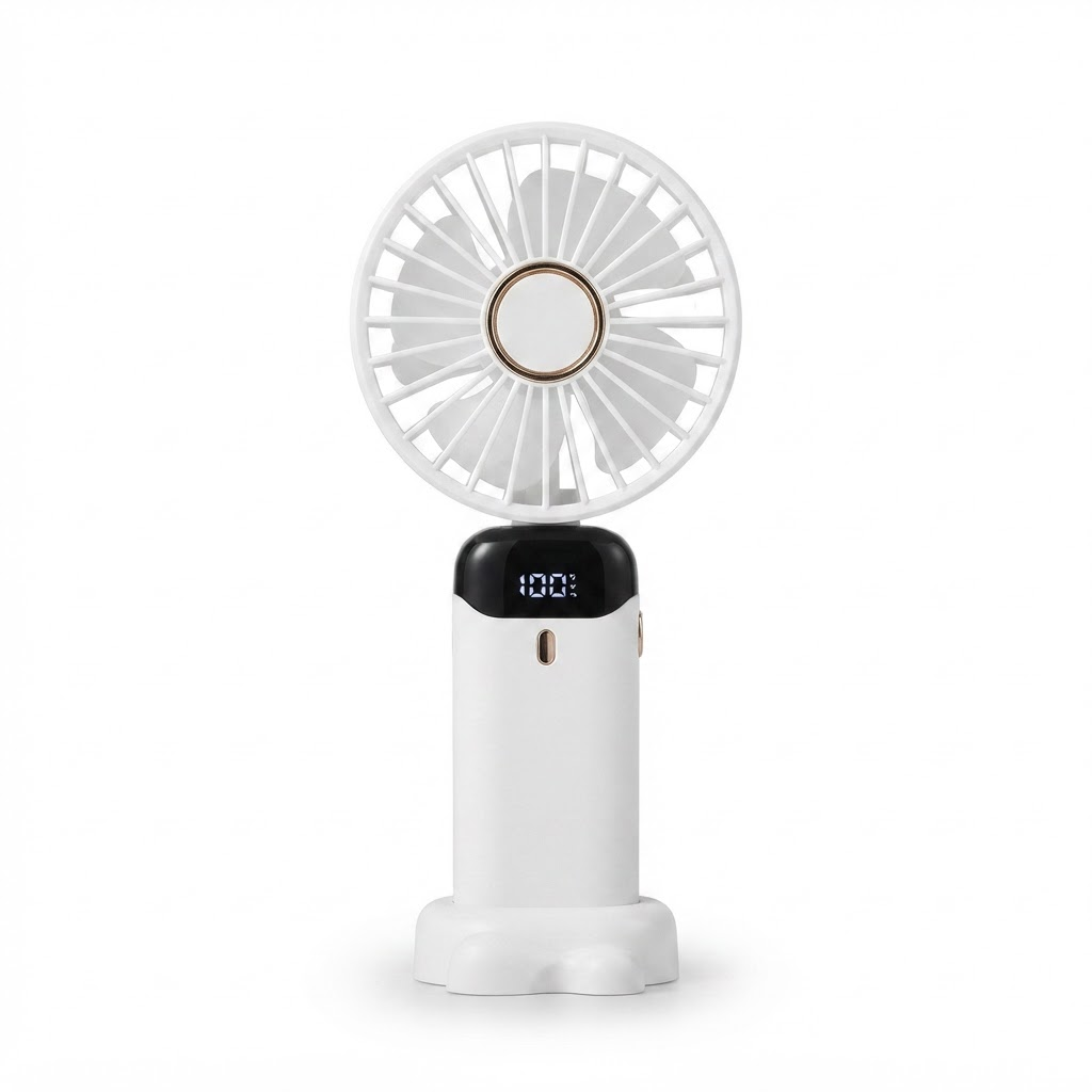 Tragbarer Handventilator – Wiederaufladbarer Mini-Ventilator mit 5000 mAh Akku, 90° faltbar, 5 Geschwindigkeitsstufen, LED-Digitalanzeige, USB-Anschluss