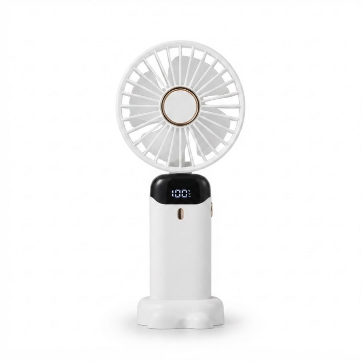 Tragbarer Handventilator – Wiederaufladbarer Mini-Ventilator mit 5000 mAh Akku, 90° faltbar, 5 Geschwindigkeitsstufen, LED-Digitalanzeige, USB-Anschluss