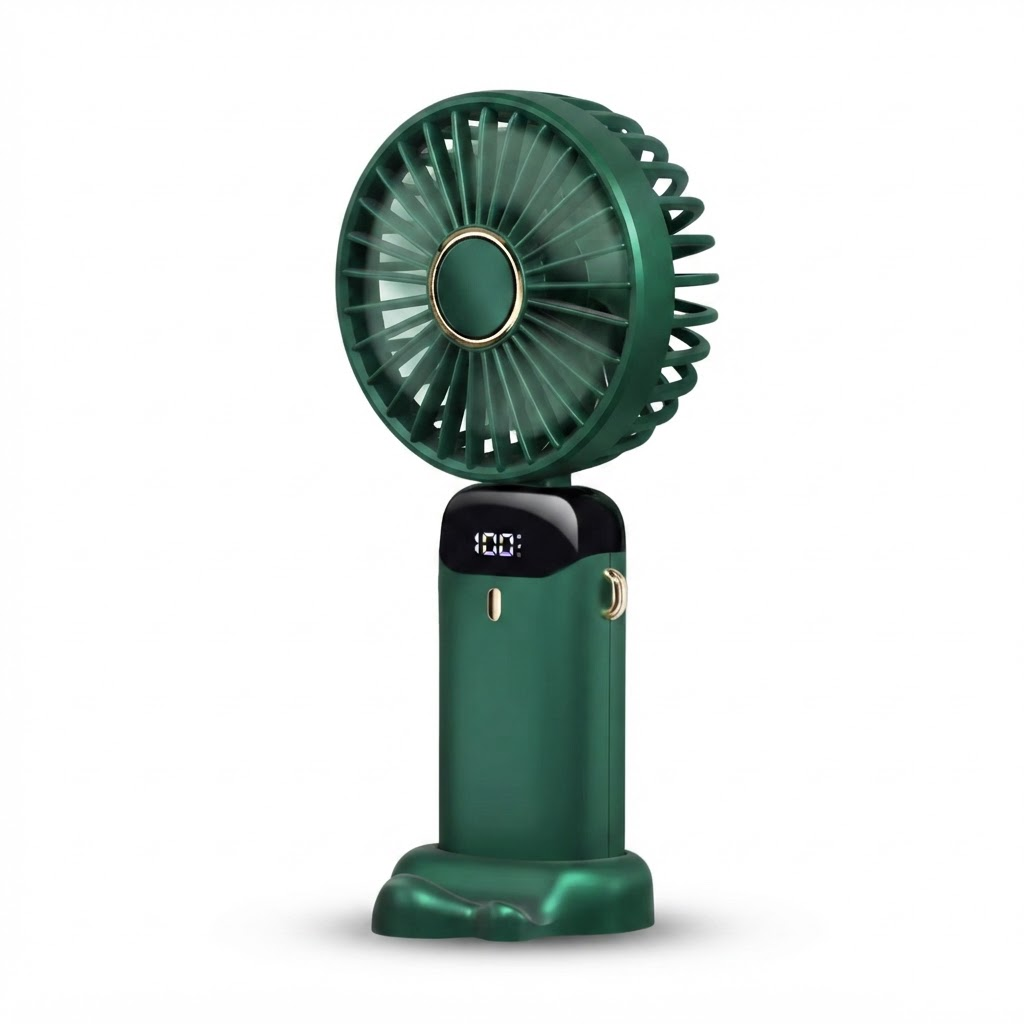 Tragbarer Handventilator – Wiederaufladbarer Mini-Ventilator mit 5000 mAh Akku, 90° faltbar, 5 Geschwindigkeitsstufen, LED-Digitalanzeige, USB-Anschluss