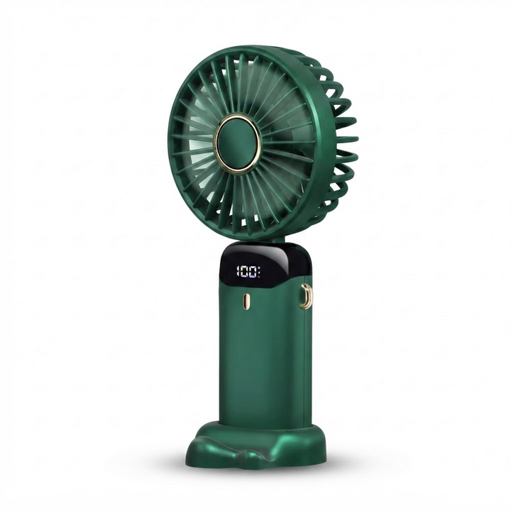 Tragbarer Handventilator – Wiederaufladbarer Mini-Ventilator mit 5000 mAh Akku, 90° faltbar, 5 Geschwindigkeitsstufen, LED-Digitalanzeige, USB-Anschluss