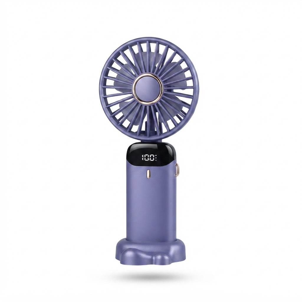 Tragbarer Handventilator – Wiederaufladbarer Mini-Ventilator mit 5000 mAh Akku, 90° faltbar, 5 Geschwindigkeitsstufen, LED-Digitalanzeige, USB-Anschluss