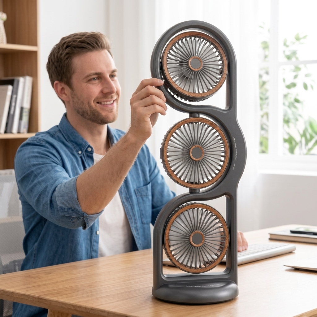 Tragbarer Ventilator mit drei Gebläsen